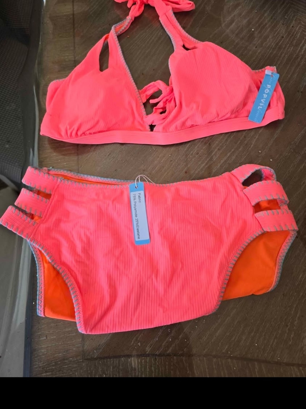 Pop Vibe Neon Pink Girls Two-Piece Halter Bikini